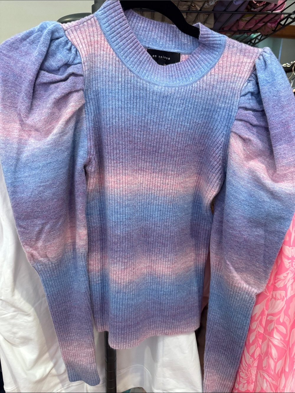 En Saison Lavender & Pink Ombre Puff-Sleeve Ribbed Sweater